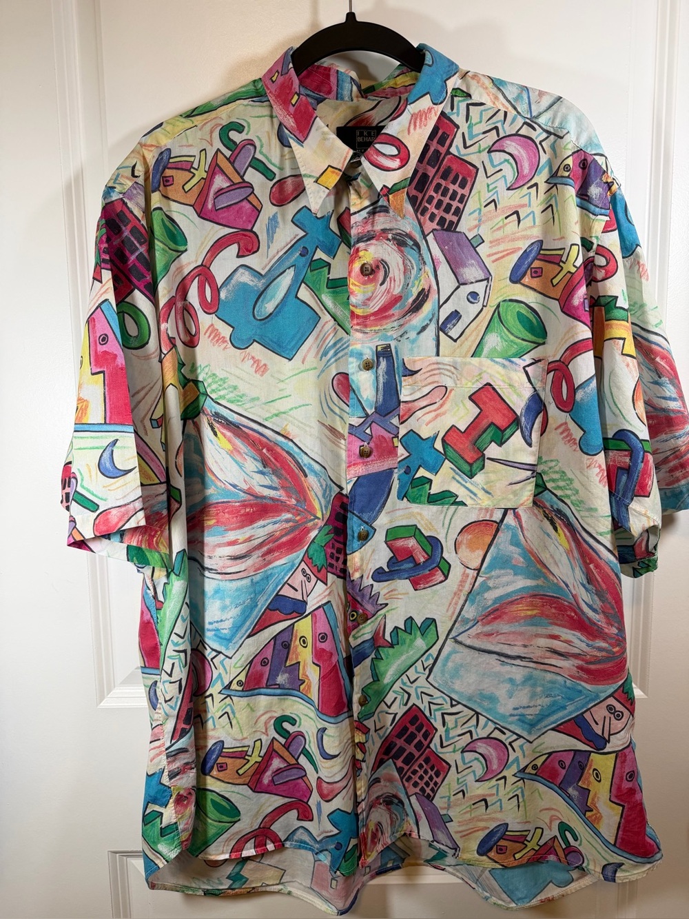 Vintage Ike Behar Bright Multicolor Abstract Print Button-Down Shirt